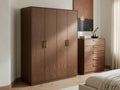 Walnut Tall Wardrobe with Drawers